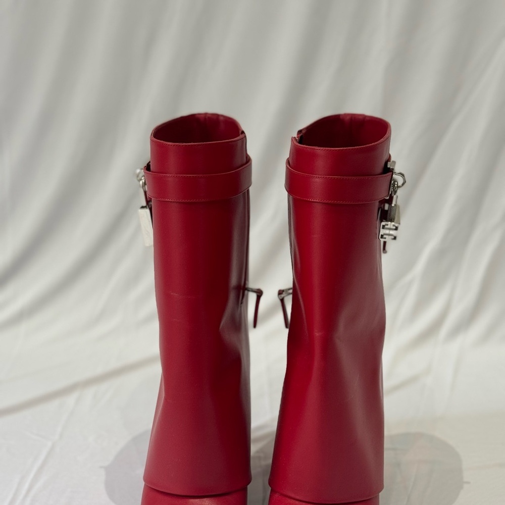 Givenchy Red Ankle Boots with Lock Detail - Picture 3 of 9